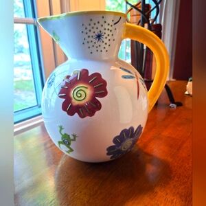 BICO China Ceramic Pitcher 84 Oz. Floral Butterflies Frog Lady Bug Decor Relief
